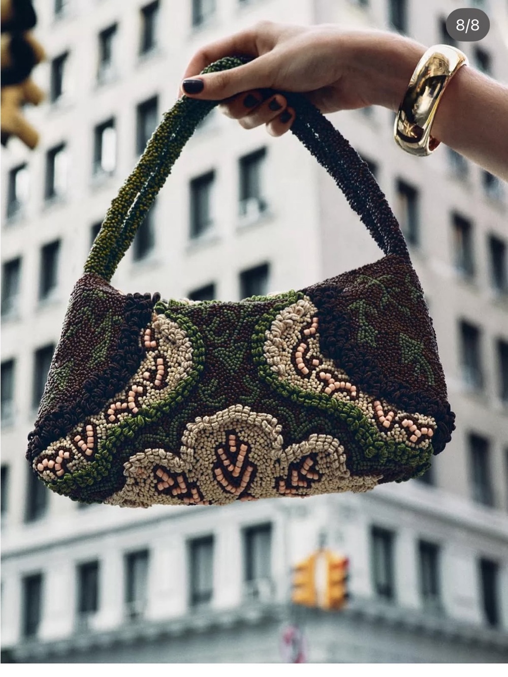 Zara Olive Green & Brown Beaded Shoulder Bag